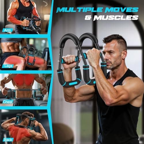 Vanlgs Twister Arm Trainer for Men, Chest Workout Equipment 5-Level Adjustable (40-130lb) with Ergonomic 27° Targets Biceps/Clip/Thigh, Portable Exerciser for Home Gym Travel Fitness, Blue - Thumbnail 2
