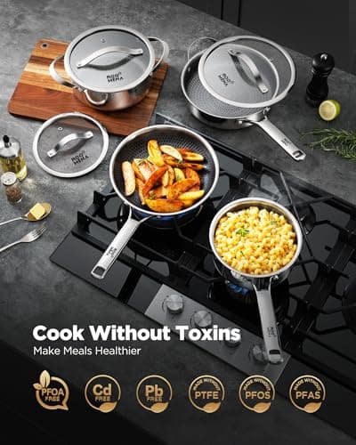 Pots and Pans Set Hybrid Stainless Steel, 17PC Nonstick Tri-Ply Cookware Set w/Frying pan, Dishwasher & Oven Safe, PFOA-Free, Metal Utensil Safe, Suitable for All Cooktops - Thumbnail 3
