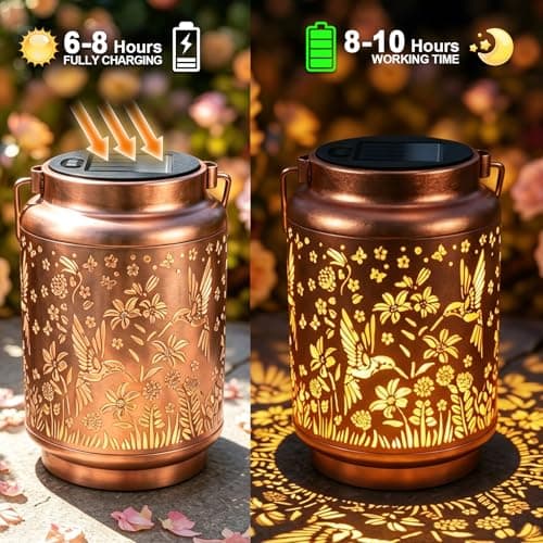Hummingbird Solar Lanterns Outdoor Waterproof Hanging Metal Solar Garden Lights Decor Gifts for Women Mom Grandma Solar Lights for Yard, Patio, Backyard, Porch, 1 Pack - Thumbnail 2