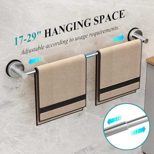 Large Towel Bar for Bathroom Wall,Adjustable 17~29 Inch Towel Racks for Bathroom Wall Mounted,Towel Holder for Glass Shower Door,Bathroom Accessories,Apparment Essentials,Home Decor-Silver - Thumbnail 5