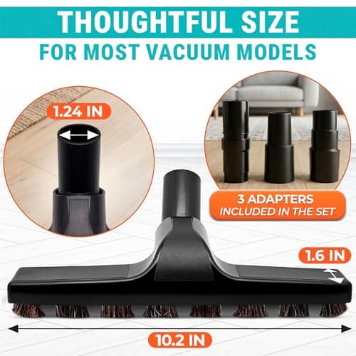 Horsehair Vacuum Brush Attachment 1 1/4 – Vacuum Attachments with 3 Hose Adapters 1.25" to 1.37" - 10.2" Brush Width, 1.25" Diameter Wands, Rotates 360° | Ideal for Wood, Tile, and Smooth Surfaces - Thumbnail 2