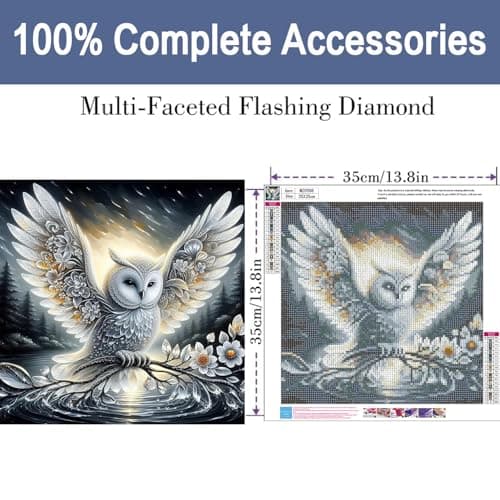ijbnhd Owl Diamond Art Kits for Adults, Owl Diamond Painting Kits for Adults, DIY Full Drill Gem Art Crystal Rhinestone for Wall Home Decor 14X14inch - Thumbnail 2