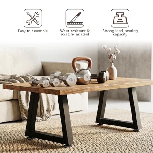 SNYXXOZ 16 Inch Coffee Table Legs Heavy Duty Square Metal Desk Legs, Workbench Dining Furniture Feets, Bar Height Table Legs,Adjustable Feet Pads Screws,1000 LBS, Black, Set of 2,Trapezoid - Thumbnail 4