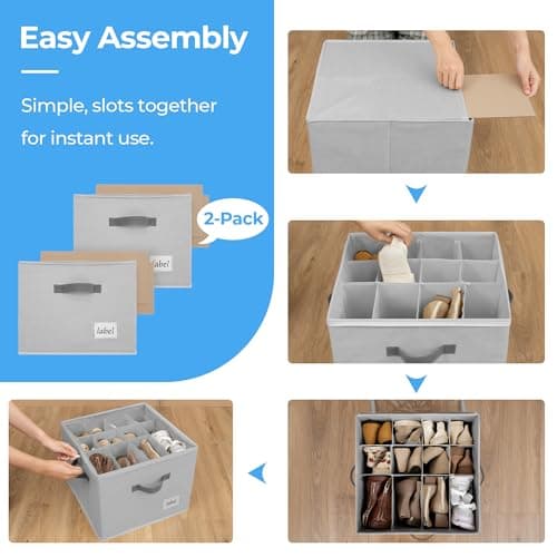Cupic Cupid 2 Pack Shoe Organizer for Closet, Fits up to 12 Pairs, Shoe Cubby Storage Containers with Clear Cover, Grey - Thumbnail 6