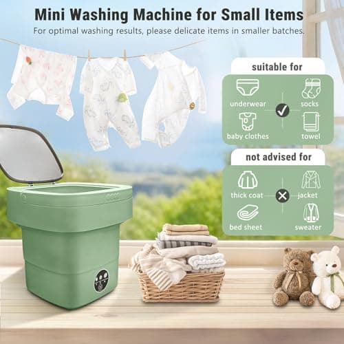Portable Washing Machine, Foldable Personal Washer w/Integrated Drain Pipe and Spin Basket for Light Clothes, 3 Cleaning Modes, Blue Light Collapsible Laundry for Travel, RV, Baby Clothes - Thumbnail 2