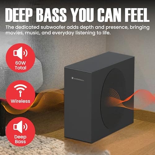 Audiosource 2.1 Soundbar, Wireless Subwoofer w/Dolby Atmos, Bluetooth Streaming for Smart TV and Multi-Devices, Compact Design, 240W Max Output, Remote Control Included, AS201 - Thumbnail 3