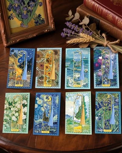 HOMTEK 8 Pieces Metal Bookmarks with Tassel, Golden Hollow Bookmark Van Gogh Monet Oil Painting Theme Book Mark for Book Lovers Writers Readers Children Teens Men Women Adults - Thumbnail 4
