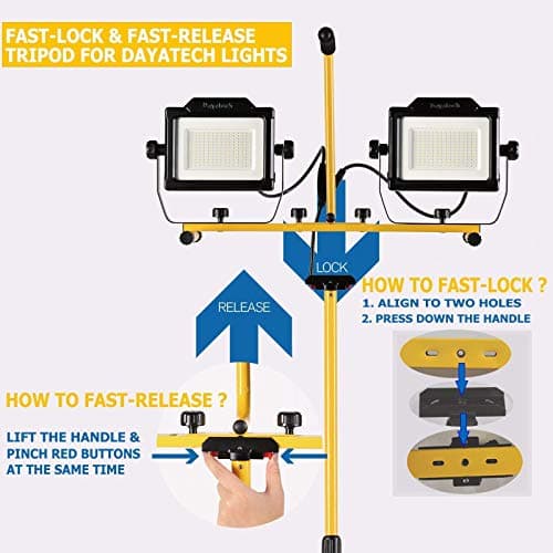 DAYATECH Adjustable Work Light Stand for LED Flood Light Up to 5 Feet Heavy Duty Portable Steel Telescopic Tripod Stand, Yellow - Thumbnail 3
