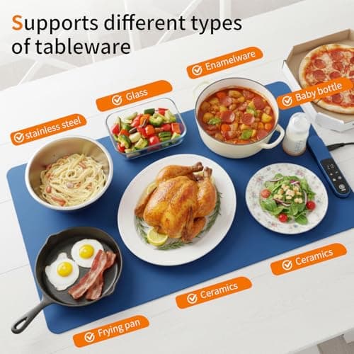 Warming Mat for Food - Fast Full Surface Electric Warming Tray with 7 Temp-Settings & 8H Timer, Portable Roll Up Food Warmer with Heat Insulation Pad for Gatherings Parties Buffet XL-Grey - Thumbnail 4