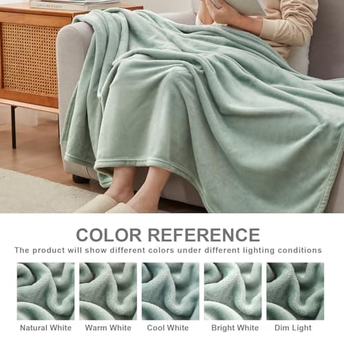 Hansleep Fleece Celadon Queen Blanket, Super Soft Flannel Fuzzy Plush Cozy Blanket for All Seasons, Celadon, Queen 90x90 Inches - Thumbnail 2