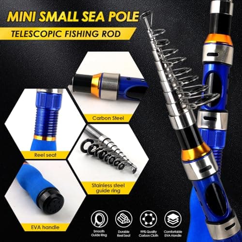 Telescopic Fishing Rod Reel Combo 2PCS 6.89FT Collapsible Fishing Pole Spinning Reel Lures Accessories with Fishing Bag Portable Fishing Rod Kit for Saltwater Freshwater Travel Fishermen Gift (Blue) - Thumbnail 3