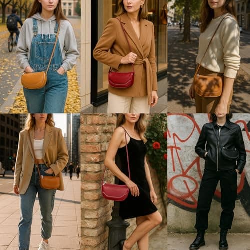 Genuine Leather Mini Crescent Bag for Women, Small Crossbody Purse for Evening Out and Shopping, Minimalist Hobo Shoulder Bag in Black, Lightweight and Compact - Thumbnail 2