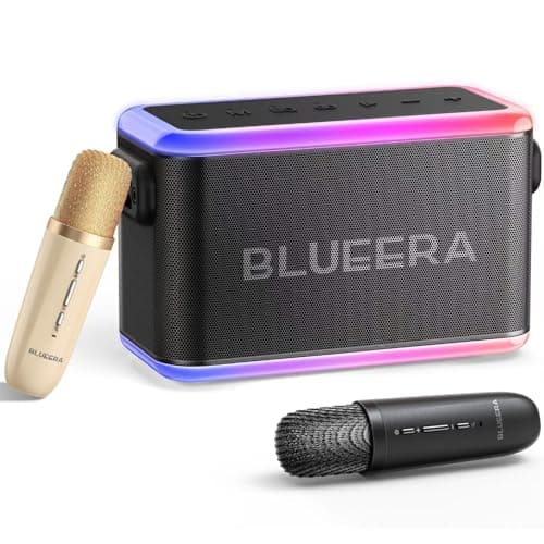 Karaoke Machine for Adults & Kids, Portable 60W Speaker, Rechargeable Wireless Microphones, Music Sync LED Lights for Party Holidays Teenagers, Black