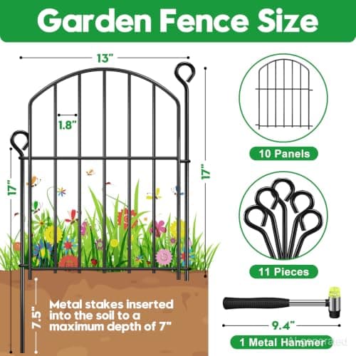 Decorative Garden Fence 17in (H) x10ft (L), Arched Rustproof Metal No Dig Fence for Dogs & Rabbit, Ornamental Animal Barrier for Flower Beds, Border Panels Fencing for Yard & Patio Outdoor Decor - Thumbnail 3