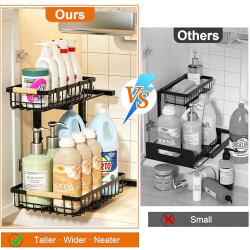 REALINN Under Sink Organizer, 2 Pack Height Adjustable Under Sink Organizers and Storage, 2 Tier Pull Out Drawer Cabinet Storage for Kitchen Bathroom - Thumbnail 5
