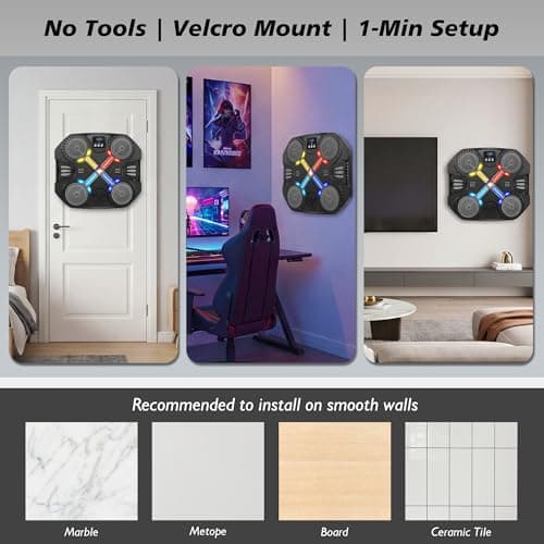 Music Boxing Machine Sport Toys for Kids,Wall Mounted Bluetooth Smart Punching Target,Training Pad Toy with Boxing Glove,Ideas Toys for Boys Girls Kids 3 4 5 6 7 8 9 10 11 12+ Years Old (Black) - Thumbnail 6