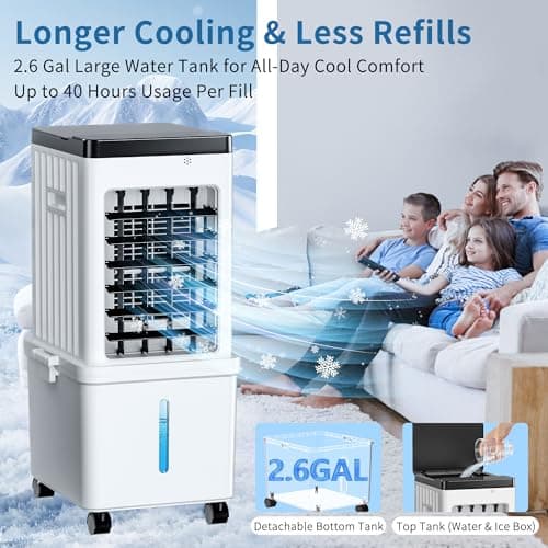 Portable Air Conditioners, Swamp Cooler Portable AC Unit with Removable 2.6 Gal Water Tank, Windowless Evaporative Air Cooler with 3 Speeds for Bedroom & Office, Fast Cooling Portable AC for Home Use - Thumbnail 2