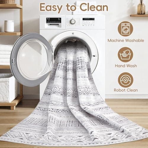 cotiled 5x7 Area Rug Living Room: Washable Boho Rugs with Non Slip Backing Large Soft Indoor Stain Resistant Carpet for Bedroom Farmhouse Dining Room Lightweight Home Decor Dark Grey - Thumbnail 3