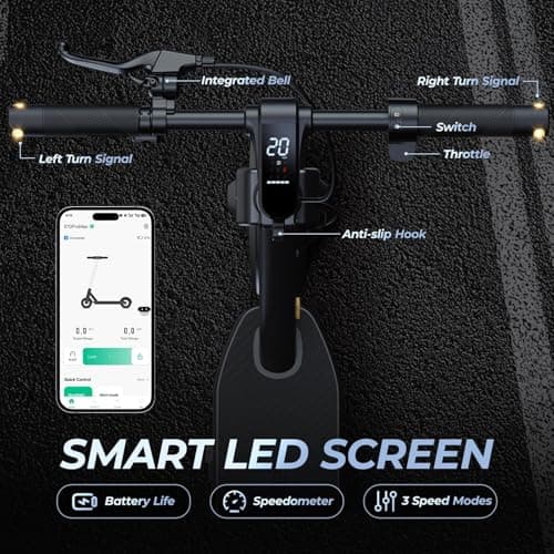 Heropick Electric Scooter for Adults, 1000W Peak Motor, Max Speed 20 Mph, 40 Max Miles Range, 10" Tubeless Tires, Folding E-Scooter with Shock Absorber, APP Control, Bell, Turn Lights - Thumbnail 4