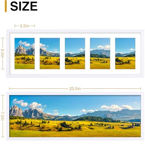 decorUhome 8x24 Picture Frames Collage Wall Decor, Display 5Pcs 4x6 Photos with Mat or 1Pcs 8x24 Unmatted, 5 4x6 Collage Picture Frames for Wall Mounting, White - Thumbnail 4