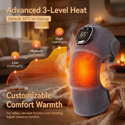 Cordless Knee Massager with Heat and Vibration, Portable Heated Knee Brace for Pain Relief, Electric Knee Heat Massager with 3 Levels & 5 Modes, LED Display, Ideal Gifts for Parents Seniors - Thumbnail 2