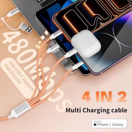 MPATIBY 4 in 2 Multi Charging Cable, USB C Multiple Charger Cable with 3 X Type-C,1 X IP, Upgrade 2026 Travel Essentials Phone Charger Cord for iPhone 17/16/15/14, Galaxy, Android (1Pack 5FT) - Thumbnail 3