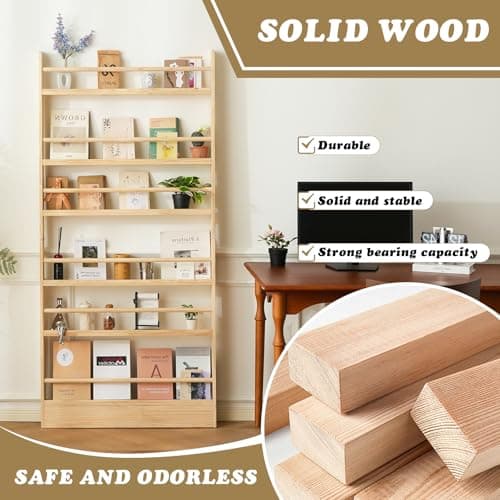 Baveke Kids Bookshelf, 6 Tier Shelves Behind The Door Book Shelf Storage, Children's Solid Wood Bookcase, Wall Mount Bookshelf for Bedroom, Living Room, Nursery（（FSC-Certified Wood）） - Thumbnail 6