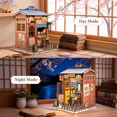 DIY Miniature House Kit, Book Nook Kit Mini Japanese House Bookshelf Decor, Tiny Dollhouse Building Kit for Adults & Teens, Gifts for Family, Friends - Thumbnail 4