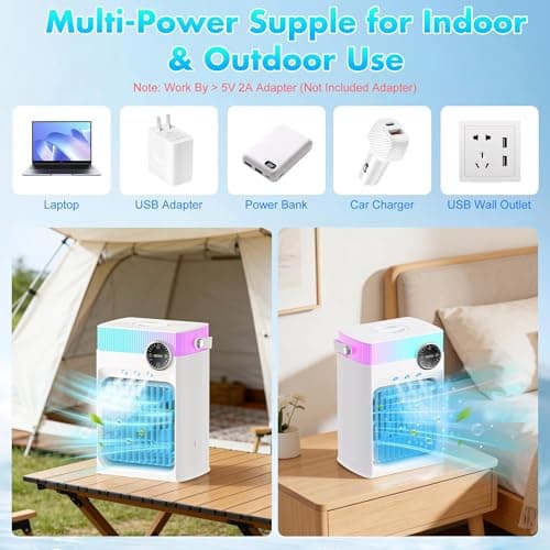 Portable Air Conditioners, Mini Portable AC Unit for Bedroom, 1200ML Small Cooling Fan with Remote, 3 Mist, 3 Speed, 8 Light, 2-8H Timer Personal Cooler Fans for Office Camping Car Desk(Pure White) - Thumbnail 5