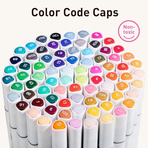 WELLOKB Alcohol Markers Set, 80 colors Alcohol Based Dual Tip, Brush and Fine Tip for Adult Coloring Books, Drawing, Sketching - Thumbnail 4