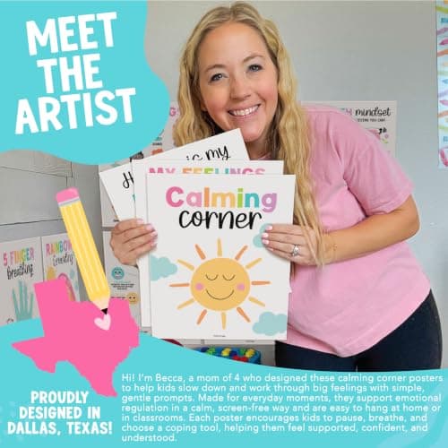 Hadley Designs 9 Calming Corner Posters for Classroom Must Haves - Calm Down Corner Supplies with Emotions Chart, School Counselor Mental Health Poster, Feelings Chart For Kids, Pastel Classroom Decor - Thumbnail 2