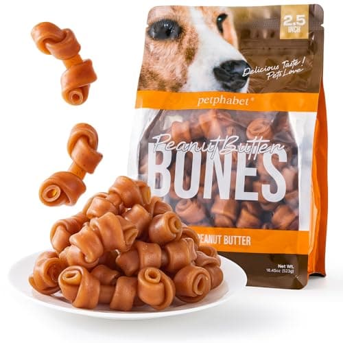 PETPHABET Dog Treats Peanut Butter Bones, 2.5 inch Rawhide Free Chews 25 Count, Digestible Chewing Snacks for Small Puppy Dogs, Natural Healthy Snacks for Training Rewards, 18.5 oz - Image 1