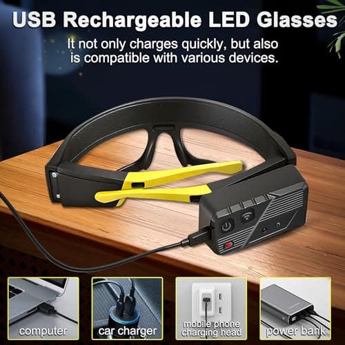 TFFUAM LED Rechargeable Headlight Glasses with Motion Sensor & Touch Control, Safety Glasses with Lights 5 Modes USB C Light Up Glasses for Outdoor Running Camping Hiking Work (2 Pack Yellow) - Thumbnail 6