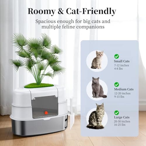 Chumajor XXL Stainless Steel Corner Cat Litter Box with Lid, Enclosed Hidden Plant Litter Box with Artificial Plant, Easy-Clean Covered Decorative Litter Box for Large Cats, White - Thumbnail 6