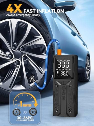 AIRSURE Tire Inflator Portable Air Compressor, High-Speed 150PSI Cordless Air Pump for Car Tires with Powerful Battery, Auto Shut-Off - Portable Tire Pump for Car, Bike, Motorcycle and Balls - Thumbnail 2