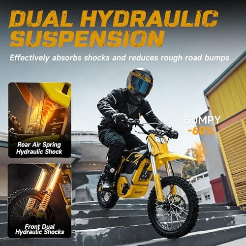 Tasaca V58 Electric Dirt Bike, 5500W Peak Mid-Drive Motor & 276NM, 55 MPH Max Speed & 5-Gears Electric Motorcycle with 52V 30Ah Long Battery, Hydraulic Brakes Off-Road EBike (Dark Yellow) - Thumbnail 5
