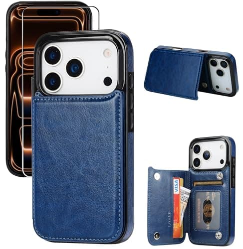JOYAKI for iPhone 17 Pro Wallet Case with Screen Protector, Slim PU Leather Protective Case with Card Holder[RFID Blocking] Kickstand Cover 6.3“ -Deepblue - Image 1