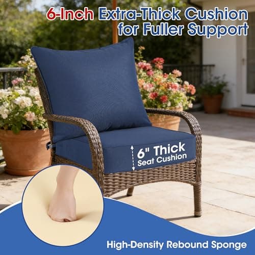 Domvaranique Patio Furniture Cushion Set, 24 x 24 x 6 Extra Thick Deep Seat Outdoor Chair Cushions for Patio Furniture, Olefin Replacement Set, Water Resistant, Removable Cover, Ties and Handle, Blue - Thumbnail 3
