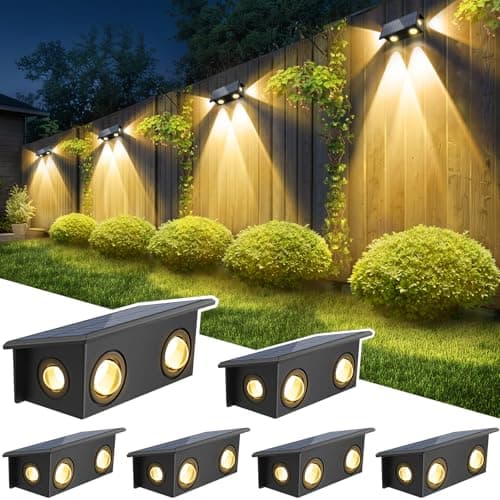 T-SUN Solar Fence Lights, 6 Pack Fence Lights Solar Powered 3000K Warm White, IP65 Waterproof Solar Wall Light Outdoor for Yard Step Patio Railing Pool Porch