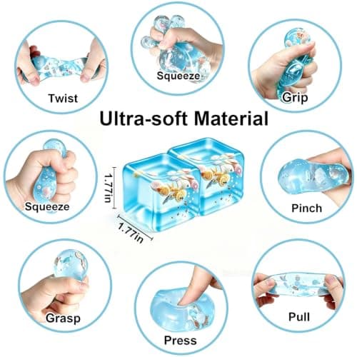 Squeeze Toys Squishies Stress Cube - 2 Pack Stress Relief Fidget Toy for Teens & Adults, Soft TPR Sensory Squeeze Toy for Anxiety Relief, Cool Office Desk Decor & Party Favors, Durable & Washable - Thumbnail 2
