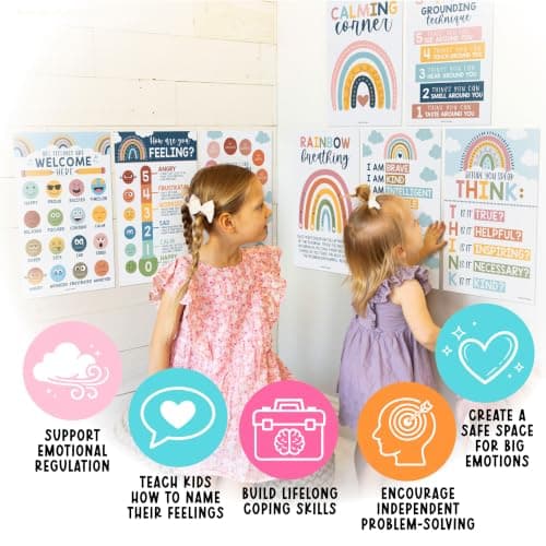 Hadley Designs 8 Calming Corner Posters for Classroom Must Haves - Calm Down Corner Supplies with Emotions Chart, School Counselor Mental Health Poster, Feelings Chart For Kids, Boho Classroom Decor - Thumbnail 5