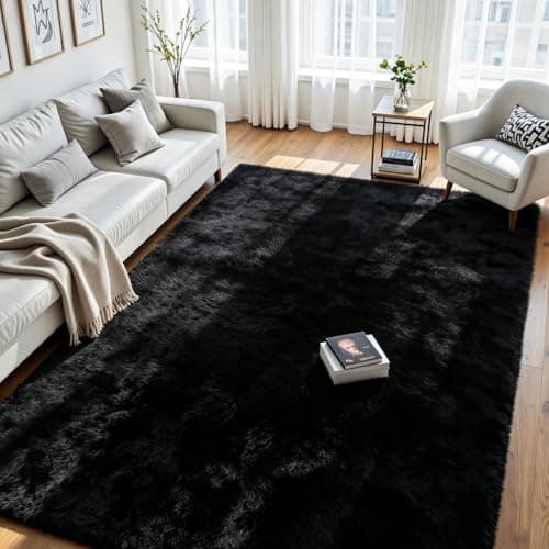 5x8 Area Rug for Living Room, Ultra Soft Fluffy Black Rugs for Bedroom, Non Slip Large Shag Carpet, Fuzzy Plush Nursery Rug, Thick Washable Indoor Floor Carpets for Kids Office Dorm Home Decor - Image 1