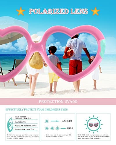 CGID Kids Sunglasses Toddler Heart Shades Polarized Sunglasses for Children Age 3-10,K78,Pink Blue and Purple Yellow - Thumbnail 6