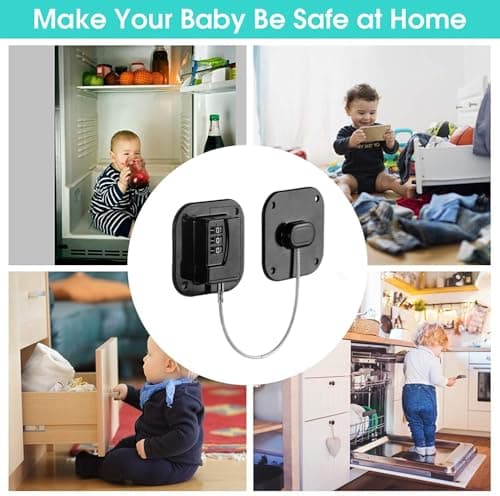 2 Pack Refrigerator Lock - Heavy Duty Combination Fridge Lock, Child/Baby Proofing Tool for Cabinets, Closets, Drawers, Window and More, Easy Install and Use (Black) - Thumbnail 2
