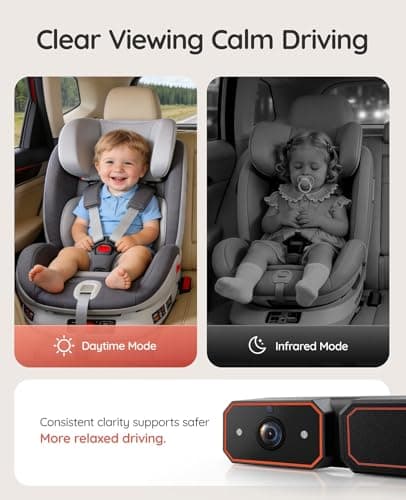 Babyvue Wireless Baby Car Camera, Easy 2-Step Setup, 5.2" Display, 1080P HD IR Night Vision, Clip-On or Strap Mount, 3X Zoom, Back Seat Camera for Baby - Thumbnail 5