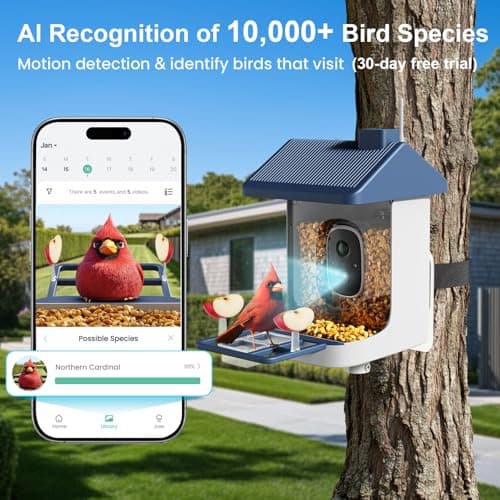 Smart Bird Feeder with Camera, 1.8L Solar Powered Bird Feeders for Outdoors, 2K AI Identify 10,000+ Birds Species, Birds Feeder Camera IP65 Instant Notification, Ideal Gift for Avian Lovers - Thumbnail 2