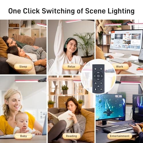 LED Desk Lamp for Home Office, Eye-Caring Desk Light with Clamp, 24W Double Head Architect Task Lamp Stepless Dimming, Flexible Gooseneck Bright Table Lamp for Study Reading Workbench Drafting Red - Thumbnail 6