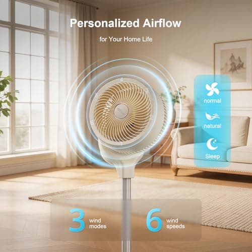 Smart Fan for Indoor & Outdoor Use, 20dB Quiet DC Motor, 360° Head & 90° Base, Adjustable Height, Built-in Battery (8-12Hrs), Wi-Fi App & Remote, 6 Speeds & 12H Timer - Thumbnail 4