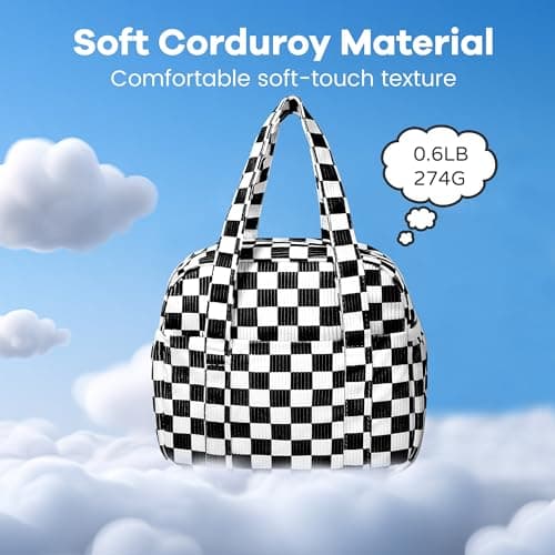 Yarnic Corduroy Lunch Bag Women Insulated, Large Lunch Box for Work with Bottle Pockets, Stylish Reusable Cooler Tote for Adults Teachers Picnic (black White Checkered) - Thumbnail 6