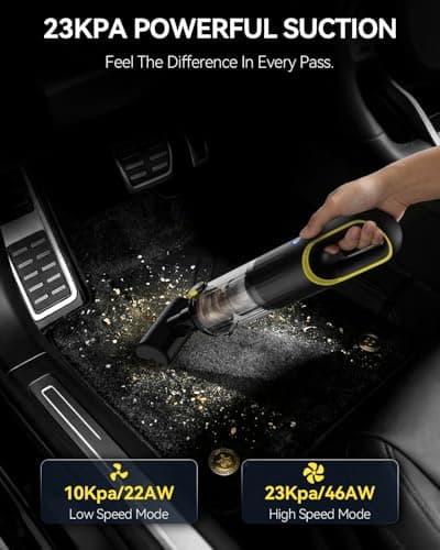 Handheld Car Vacuum Cleaner Cordless with 23000pa High Power Suction, 1.5H Type-C Fast Charge & 2 Suction Modes, Portable Mini Hand Vac Rechargeable with Multi-Nozzles for Car Home Office (Black) - Thumbnail 3
